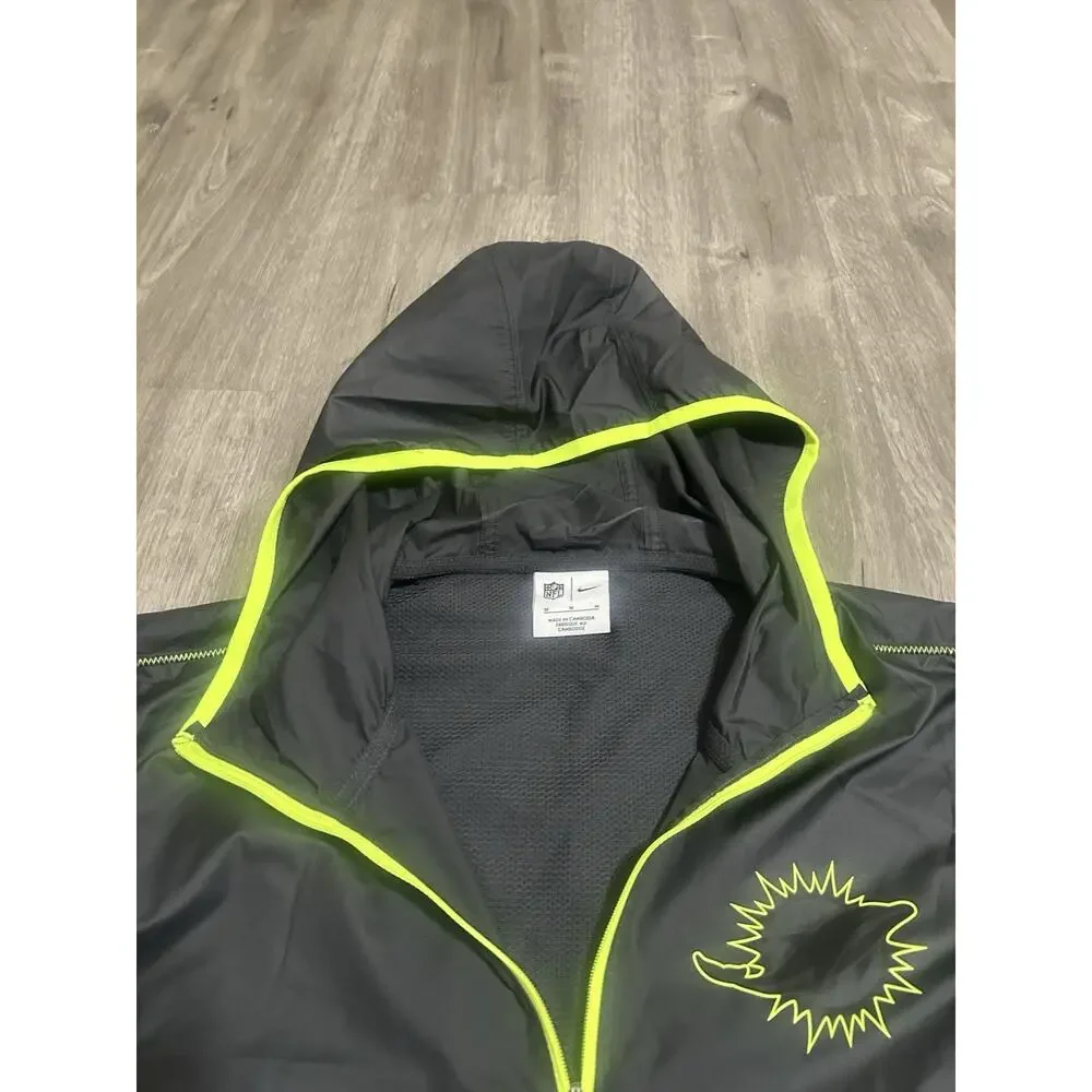 Nike NFL Miami Dolphins Hooded Half Zip Anorak Jacket Mens M Black Neon Windbrea